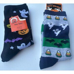 2 Pairs Happy Halloween Ghosts Crew Socks Acrylic Polyester Blend Sock Size 9-11